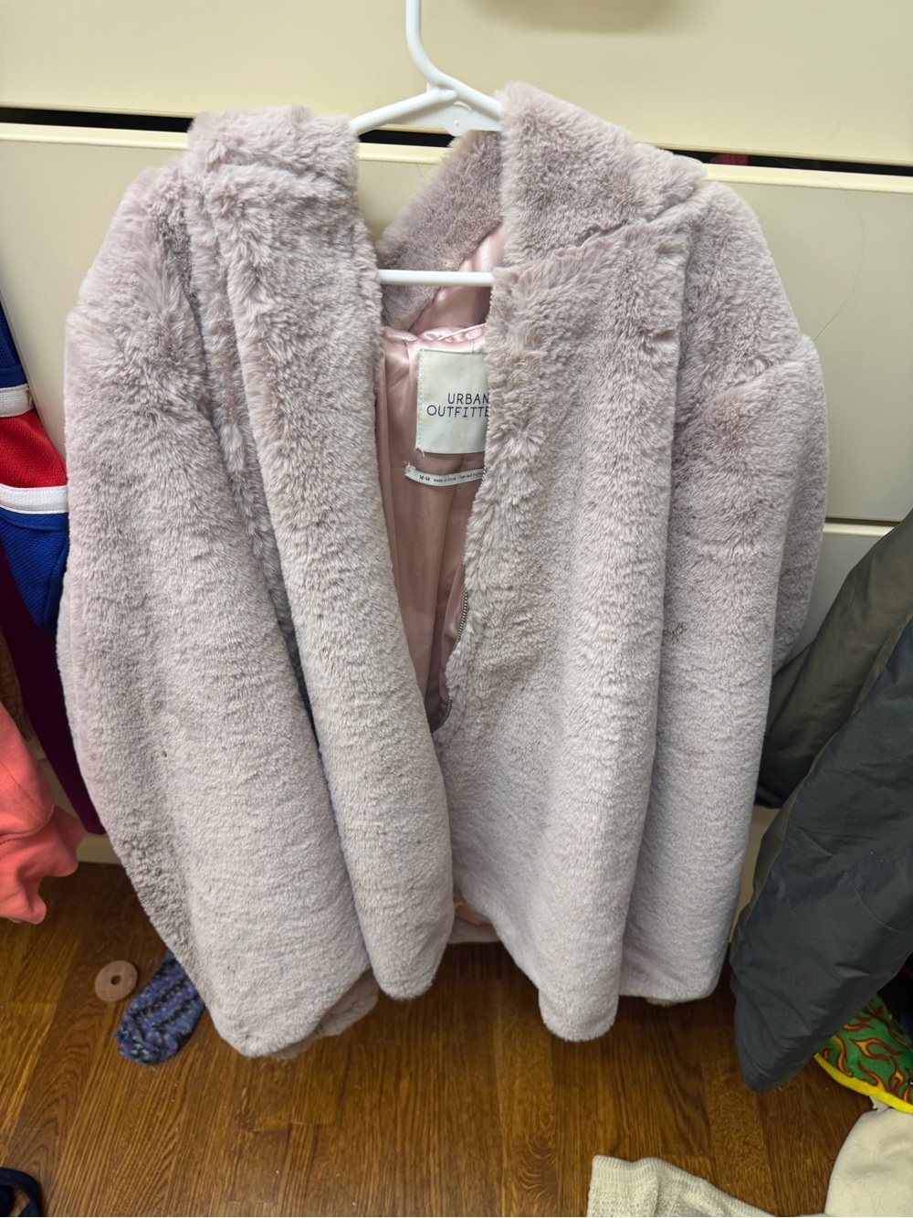 Urban Outfitters Blush Plush Faux Fur Hooded Coat